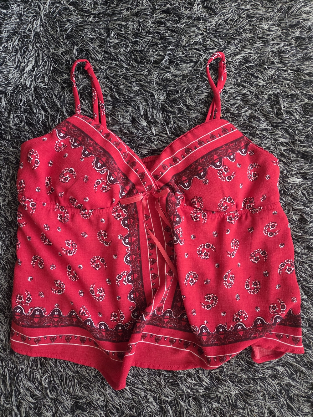 No Boundaries Red Paisley Tie-Front Cami